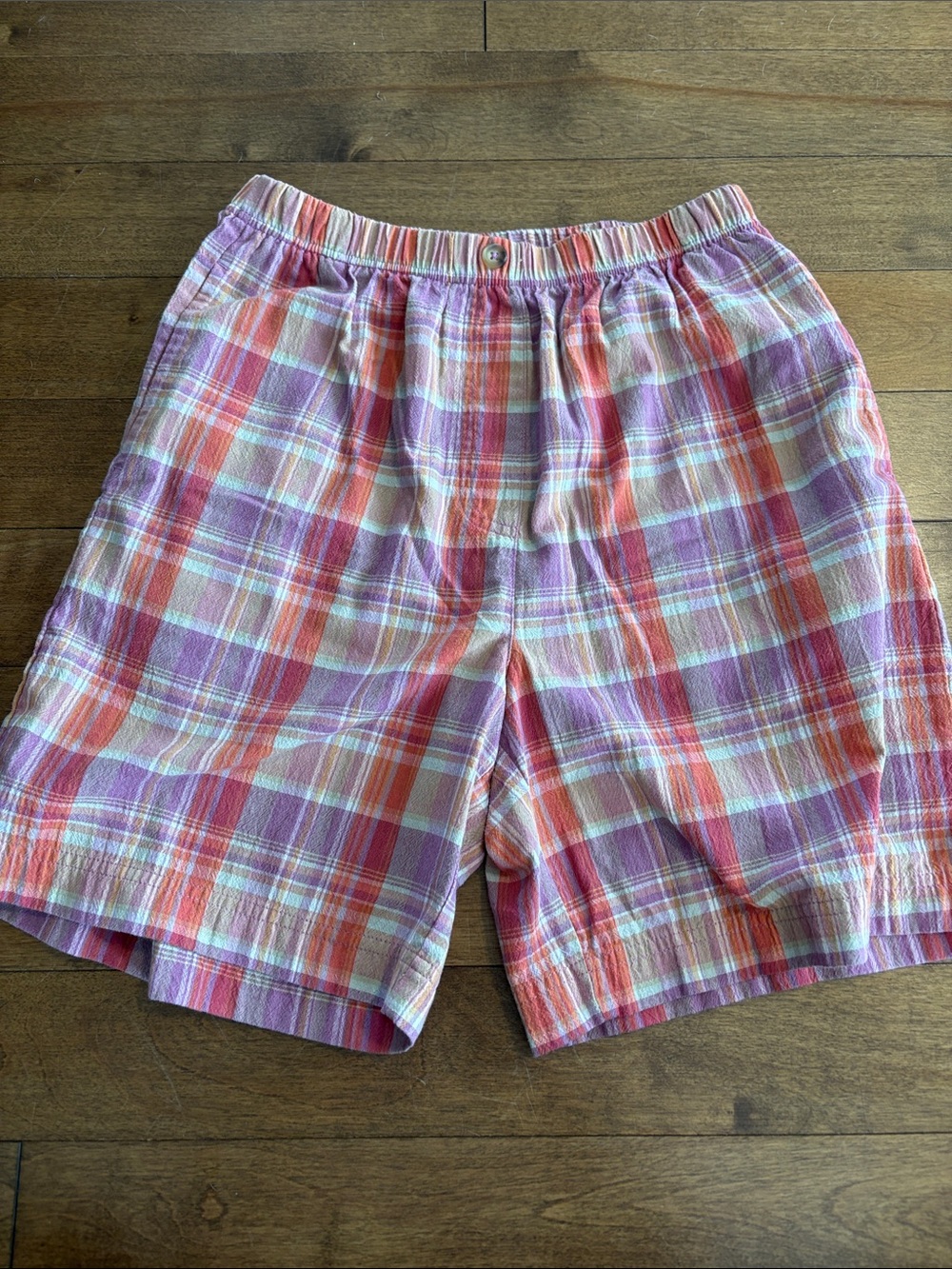 Vintage Penman’s Women's Flat Front Plaid Shorts in Pink and Orange | Cotton